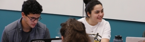 Students work on project on laptops