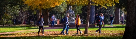 Students walking around campus