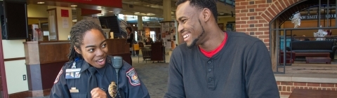 Vanessa Benson talks with Student in the Union