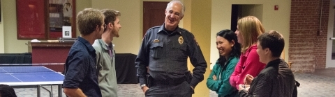 Chief Siegler has a friendly chat with students