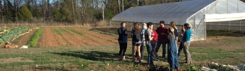 Students gather at farm outside the greenhouse