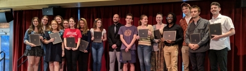 English Writing Competition Winners pose with plaques