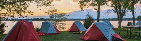Student Tents Set Up for Camping at Lake Campus