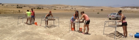 Sifting in the archaeological excavation at Athienou-Malloura on the island of Cyprus