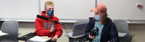 Davidson students use microphone and media equipment in class