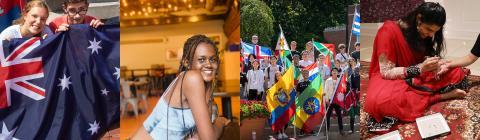 collage of international students at Davidson, some with country flags