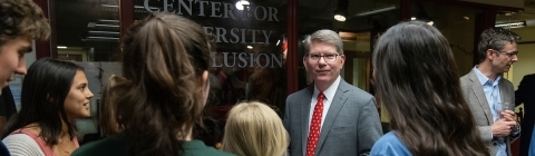 President Hicks surrounded by Davidson College Students