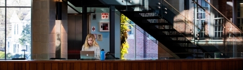 student studying in Wall center