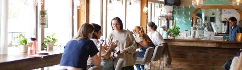 Students in on-campus coffee shop