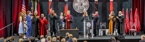 Inauguration of President Douglas Hicks 2023 Dignitaries on stage during the ceremony