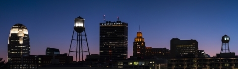 Winston-Salem skyline view at night