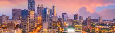 the Atlanta skyline at sunset