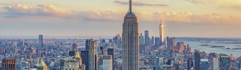 New York City skyline at dusk