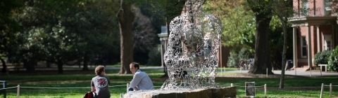 Prof. McKeever talks to a student outside