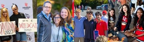 a compilation of four images showing students and families smiling