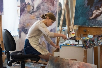 Student in art studio