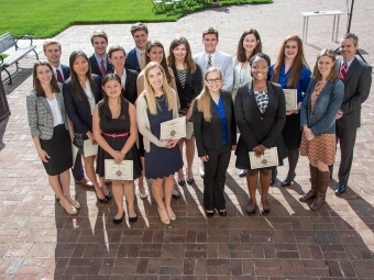 Prelaw students group together with college president and advising professors