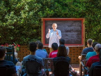 Prof. Randy Ingram leads class outdoors