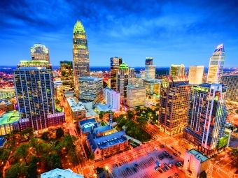 Charlotte city skyline at dusk