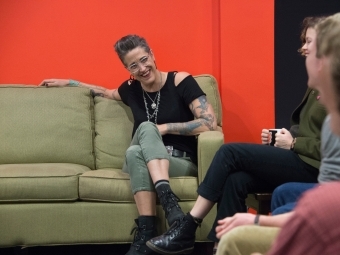 Nadia Bolz Weber talks to students