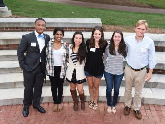 Student Chidsey Fellows stand on Union Amphitheater steps