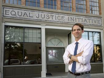 Mickey Hubbard '08 outside of the Equal Justice Initiative building