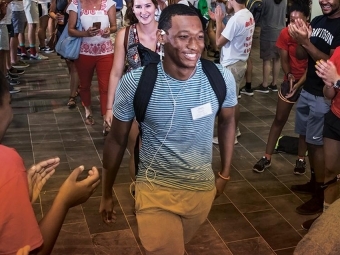 DAVIDSONTRUE Student walking during orientation