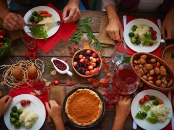 Friendsgiving Table with people eating