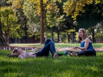 Students on Lawn, Laughing