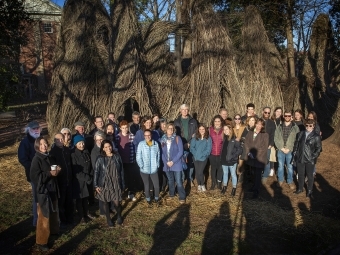 Team in front of Patrick Dougherty Sculpture