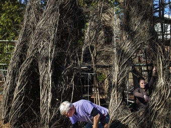 Patrick Dougherty Sculpture Being Built