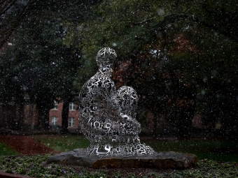 Sculpture on Campus in the snow