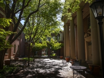 Student Walks Alone Between Buildings