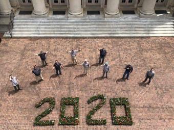 2020 spelled out in plants and various flowers