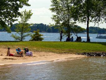 Lake Campus Shore with People Hanging Out