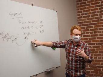Chris Marsicano teaching in mask