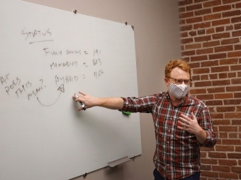 Chris Marsicano teaching in mask