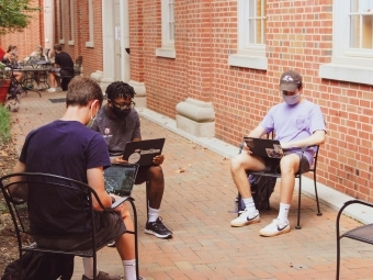 Students Studying with Laptops and Masks