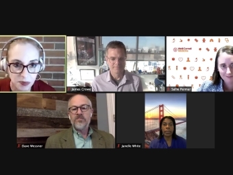 Kata Chillag, Janelle White, Sallie Permar, James Crowe, Dave Wessner on a Zoom Webinar