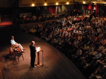 Tony Snow '77 in Duke Family Performance Hall stage 