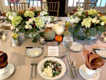 Catering Tablescape with Flowers and Gourds