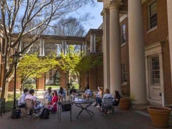 Students Have Class Outside Near Dana and Watson