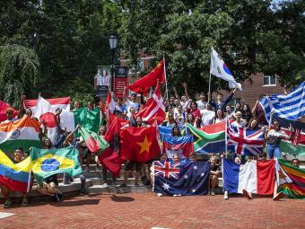 International Student Group with Flags of Many Countries at Davidson College