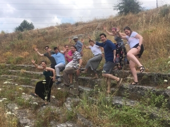 Students at the Kabeirion of Thebes, a historical landmark in Greece