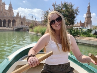 student boating on a river in Cadiz, Spain