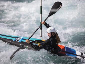 Evy Leibfarth '25, Canoe Slalom Olympic Athlete in the water