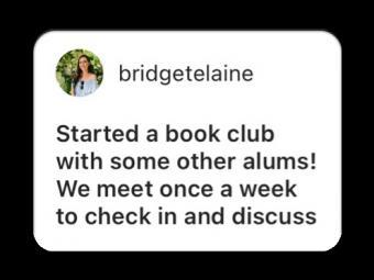 Started a book club with some other alums! We meet once a week to check in and discuss