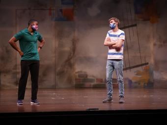 Davidson's Unveiled and Unvarnished Theatre Production scene two students