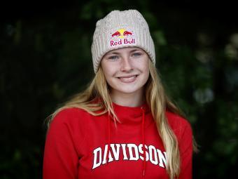 Davidson Olympian Evy Leibfarth '25 headshot in Davidson College sweatshirt