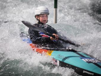 Olympian Evy Leibfarth '25 Kayaking in Whitewater